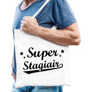 Cadeau tas naturel katoen met de tekst Super stagiair - kadotasje / shopper voor stagiair heren