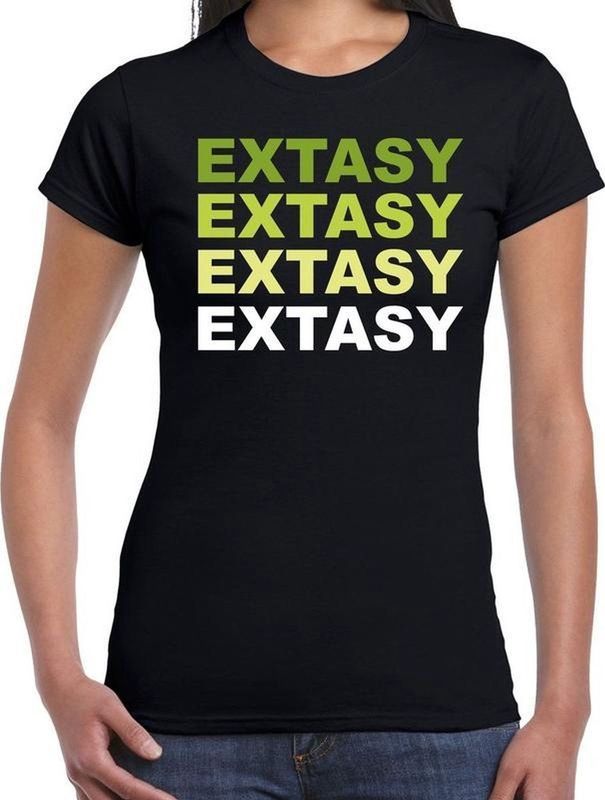 Extasy fun t-shirt zwart met groene bedrukking voor dames - XTC - shirt kleding