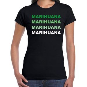 Marihuana drugs fun t-shirt zwart met groene bedrukking dames - Feestshirts