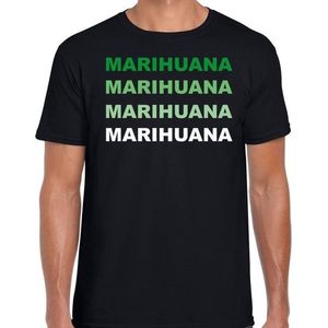 Marihuana drugs fun t-shirt zwart met groene bedrukking heren - Feestshirts