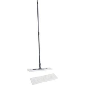 Vloermopset met steel en 2x microvezelmop / vlakmop 45 x 15 cm - Vloermoppen