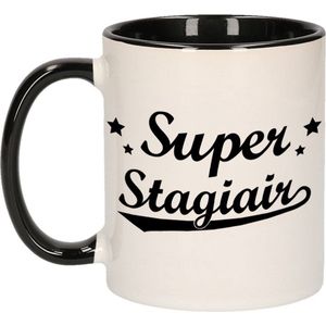 Super stagiair cadeau mok / beker met sterretjes 300 ml - keramiek - afscheidscadeau - koffiemok / theebeker