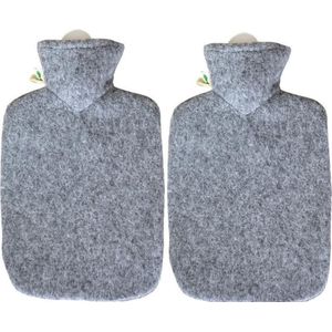 Warm water kruik met viltlook hoes - 2x - grijs - 2 liter - viltlook - Kruiken