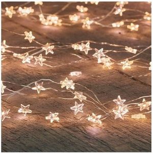 2x Zilveren sterren kerstverlichting met timer warm wit 1 meter