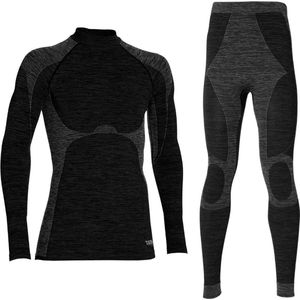Heat Keeper - Thermo Kleding Set - Zwart Melange - Shirt Lange Mouw en Broek Ondergoed