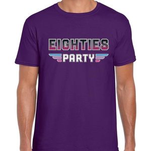 Eighties party/feest t-shirt paars voor heren - paarse dance / 80s feest shirts / outfit