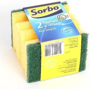 6x Schuursponzen / schuursponsjes Sorbo met handgreep 9 x 6,5 x 4 cm - schoonmaakartikelen / reinigingsartikelen