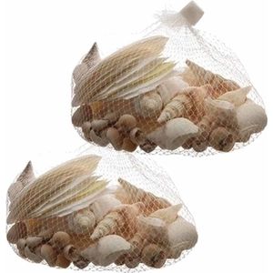 Set van 2 zakjes decoratie/hobby witte/bruine schelpen 350 gram - Echte schelpjes - Maritiem/zee/strand thema