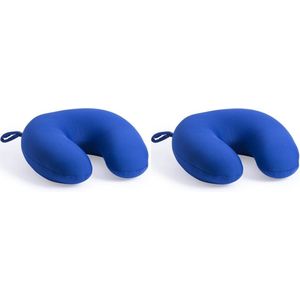 2x Reis kussens/nek kussens blauw 30 cm - 2 stuks - Reiskussens/nekkussens voor onderweg
