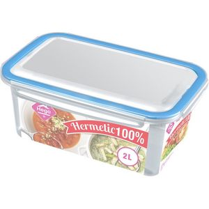 Voorraad/vershoudbakje - transparant/blauw - 2 liter - plastic - vershouddoos