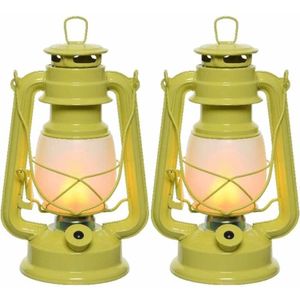 Set van 2x stuks gele LED licht stormlantaarns 24 cm met vlam effect - Campinglamp/campinglicht - Vuur LED lamp