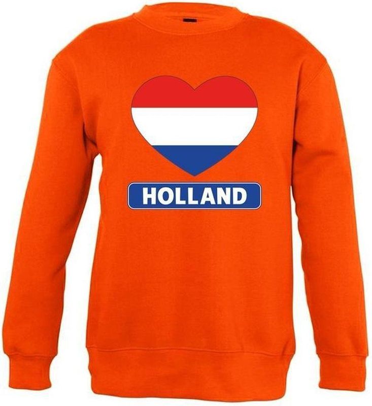 Oranje Holland hart vlag sweater kinderen - Oranje Koningsdag/ supporter kleding 96/