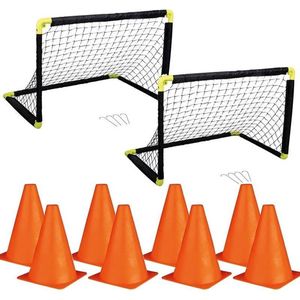 Set van 2 voetbal goals 55 x 44 x 44 cm incl 8 pilonnen - Voetbaldoel