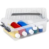 2x Stapelbare opberg boxen/opbergdozen set 4 en 6 liter 30 cm kunststof - Opslagbox - Opbergbak kunststof transparant/zilver