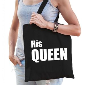 His queen katoenen tas zwart met witte tekst - tasje / shopper voor dames