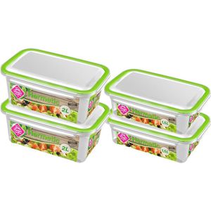 4x Voorraad/vershoudbakjes 1,5 en 2 liter transparant/groen plastic/kunststof - Kiev - Luchtdicht/hermetisch afgesloten vershouddoos bakje - Mealprep - Maaltijden bewaren