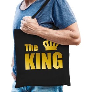 Zwart katoenen tas the king gouden tekst heren - Feest Boodschappentassen