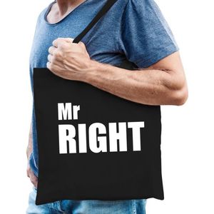 Mr right katoenen tas zwart met witte tekst - vrijgezellenfeest - tasje / shopper voor heren