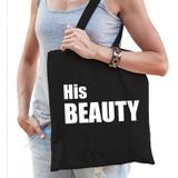His beauty en her beast katoenen tassen zwart met witte tekst voor volwassenen - geschenk - bruiloft / huwelijk â cadeautassen / shoppers voor koppels