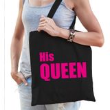 His queen en her king katoenen tassen zwart met blauwe en roze tekst voor volwassenen - geschenk - bruiloft / huwelijk â cadeautassen / shoppers voor koppels