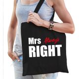 Mrs always right en Mr right katoenen tassen zwart met witte tekst voor volwassenen - geschenk - bruiloft / huwelijk â cadeautassen / shoppers voor koppels