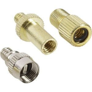 Set van 2x stuks verloopnippel voor fietsventiel - 3-delig - oa Frans ventiel verloopstukje/opzetstukje