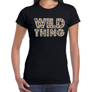 Wild thing t-shirt met panter print zwart voor dames - fout dierenprint tekst shirt S