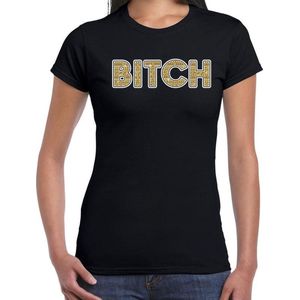 Fout BITCH t-shirt met goudkleurige print zwart voor dames -  Fun tekst shirts S