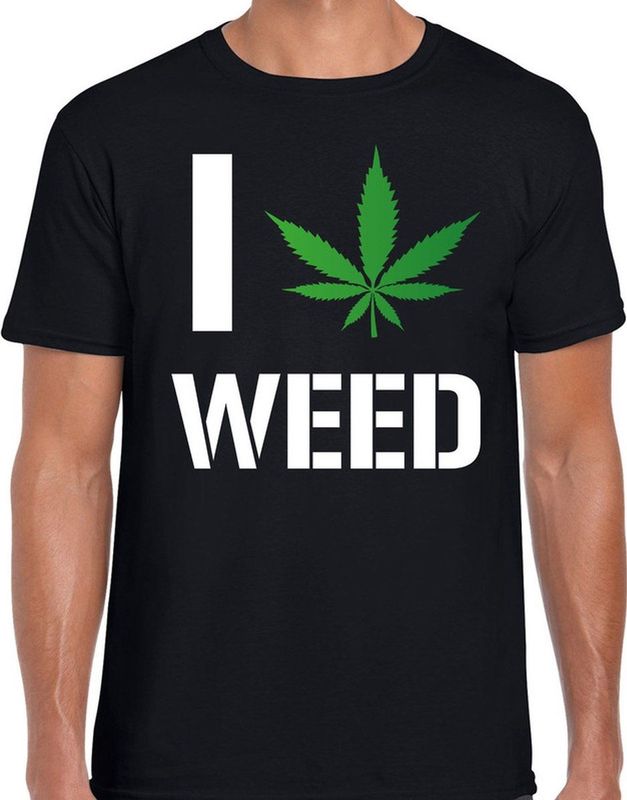 I love Weed fun t-shirt zwart voor heren - Wiet shirt