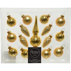Decoris Mini kerstballen D3 cm - met piek - set 15-dlg - goud - glas - kerstversiering