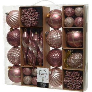 Christmas Velvet Pink en Christmas Blush Pink - Set van 50x Roze Kerstballen 4-8-15 cm Kunststof Mix