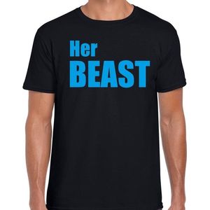 Her beast t-shirt zwart met blauwe letters voor heren - fun tekst shirts / kado t-shirts