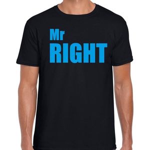 Mr right fun t-shirt zwart met blauwe tekst voor heren