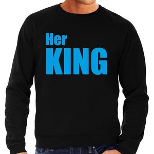 Her king sweater / trui zwart met blauwe letters voor heren – geschenk - bruiloft / huwelijk – fun tekst truien / grappige sweaters voor koppels XL
