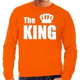 Bellatio Decorations - The King - Sweater - Oranje - Met Witte Letters en Kroon