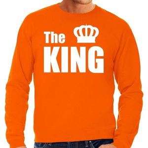 Bellatio Decorations - The King - Sweater - Oranje - Met Witte Letters en Kroon