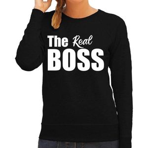 The real boss sweater / trui zwart met witte letters voor dames - geschenk - bruiloft / huwelijk – fun tekst truien / grappige sweaters voor koppels XXL