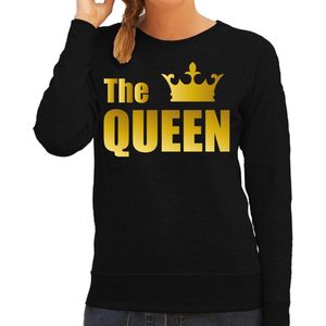 The queen sweater / trui zwart met gouden letters en kroon voor dames - geschenk - bruiloft / huwelijk – fun tekst truien / sweaters voor koppels XL