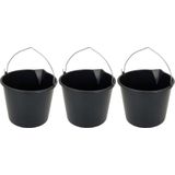 3x Bouwemmer zwart met tuit 12 liter - Emmers