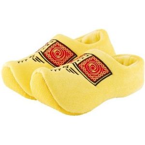 Gele pluche klompen/clogs sloffen/pantoffels voor volwassenen - Klompsloffen voor dames/heren 36-38