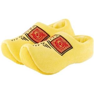 Gele pluche klompen/clogs sloffen/pantoffels voor kleuters - Kinder klompsloffen voor jongens/meisjes