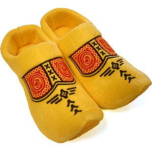 Elcee-Haly - Hollandse Klompsloffen - Geel - Pantoffelklomp met Geborduurd Boerenmotief - Extra Warm