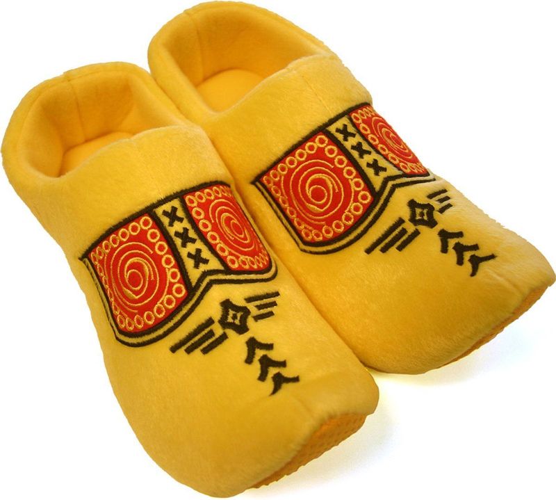 Elcee-Haly - Hollandse Klompsloffen - Geel - Pantoffelklomp met Geborduurd Boerenmotief - Extra Warm