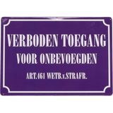 Bordje verboden toegang voor onbevoegden - 6x - 21 x 15 cm - metaal - waakbord - Waakborden