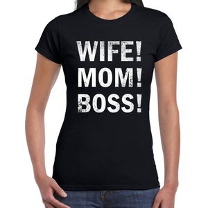 Wife Mom Boss fun tekst t-shirt zwart voor dames - Mama Moederdag cadeau shirt kleding