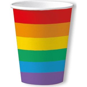 10x Gay pride thema bekertjes regenboog 200 ml - Papieren wegwerp servies - Regenbogen Gay Parade versieringen/decoraties