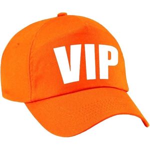 VIP pet /cap oranje met witte bedrukking dames en heren - Verkleedhoofddeksels