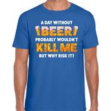 A day Without Beer drank fun t-shirt blauw voor heren - bier drink shirt kleding