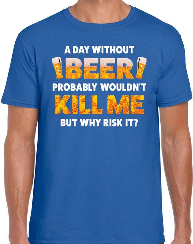 A day Without Beer drank fun t-shirt blauw voor heren - bier drink shirt kleding