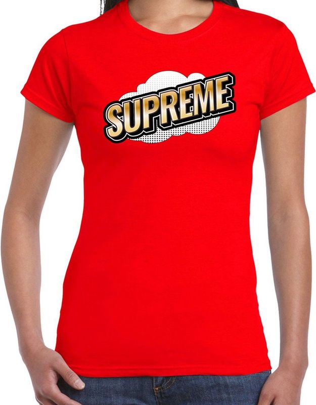 Fout Supreme t-shirt in 3D effect rood voor dames - fout fun tekst shirt outfit - popart